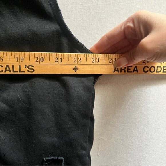 Red Squad fringe distressed black denim cotton vest Sz L - Picture 12 of 13